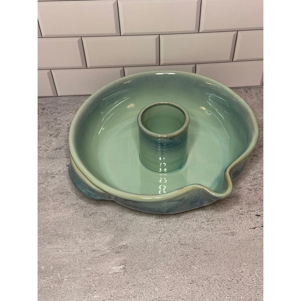 Tumbleweed Pottery Ceramic Chicken Cooker Vertical Roaster Seafoam Green Blue